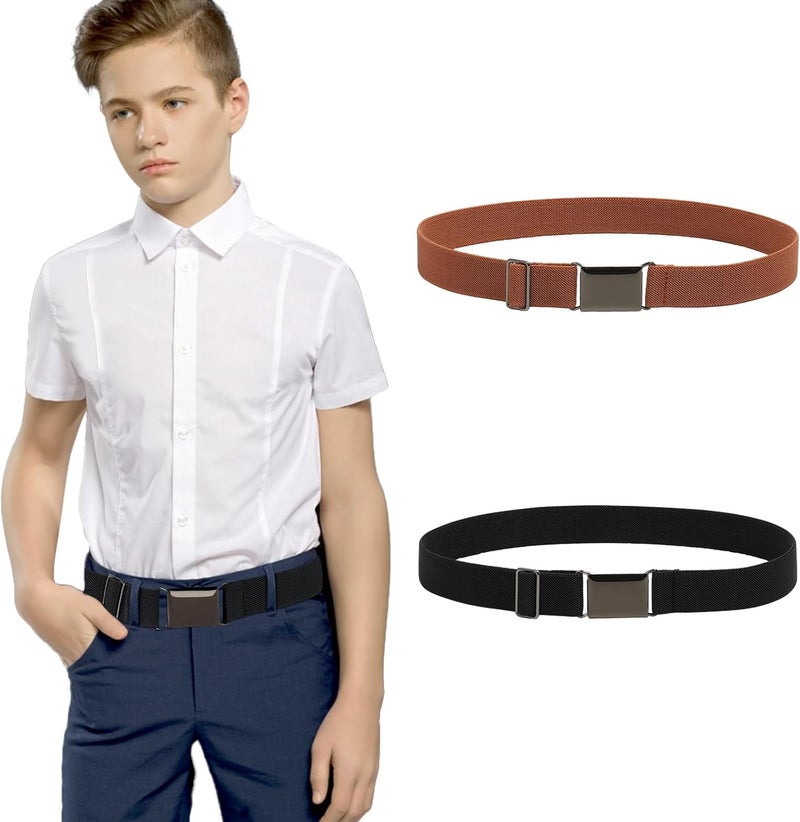 Kajeer Kids Belts 2 Pack for Boys Girls Elastic,Adjustable Silver Square Buckle Boy Toddler Belt for School Uniforms Causal - Image 1